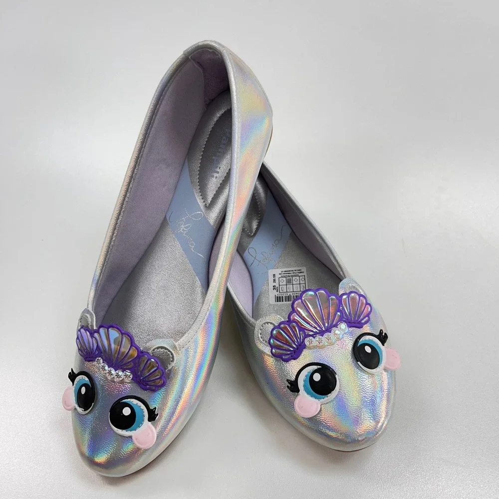 Pampili Fofura Kids Silver Holographic Mermaid Seashell Character Flats Sz 35